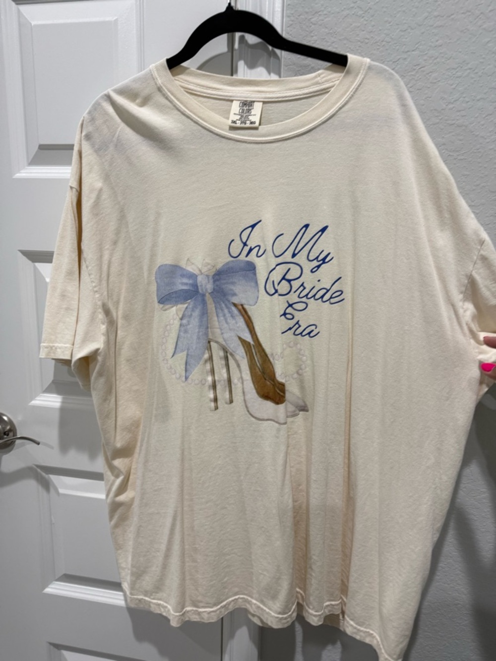 Comfort Colors Cream "In My Bride Era" Graphic Tee with Blue Bow